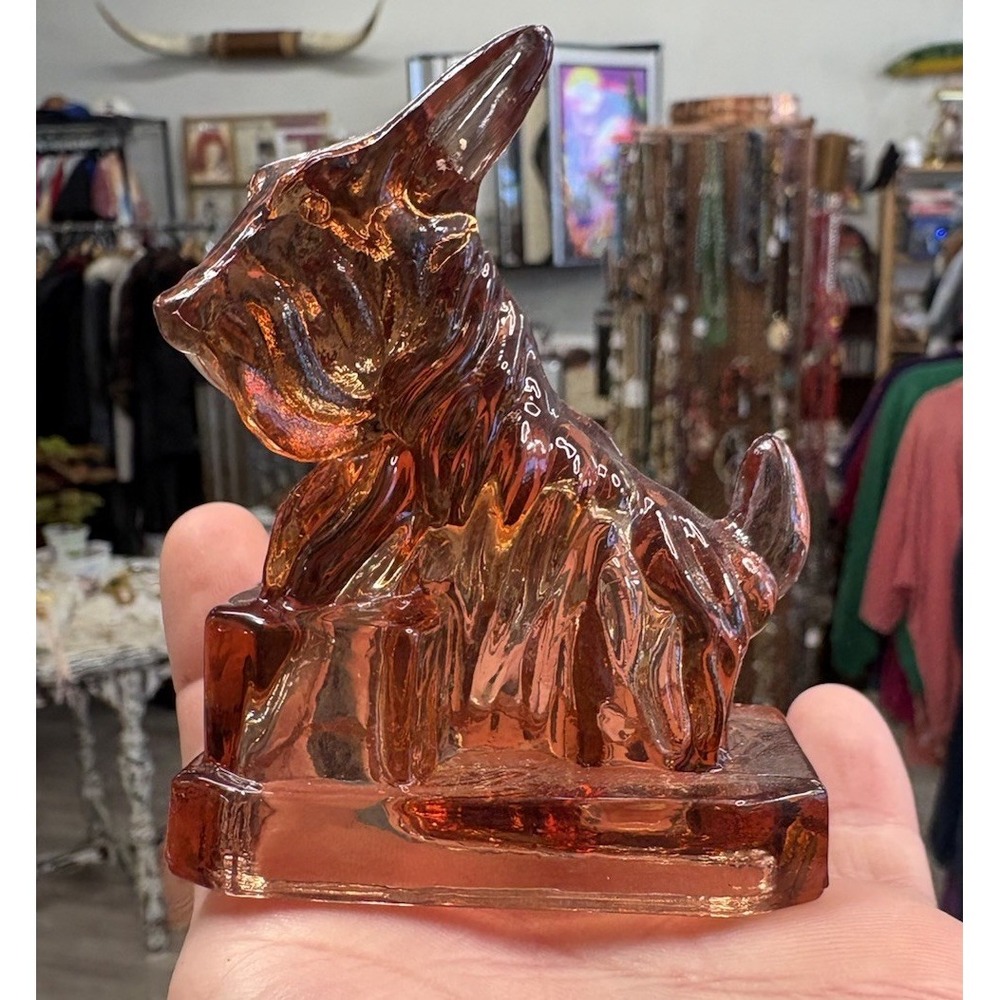 Boyd Glass Scottie JB Dog Figurine Brown Glossy Vintage Stamped Root Beer